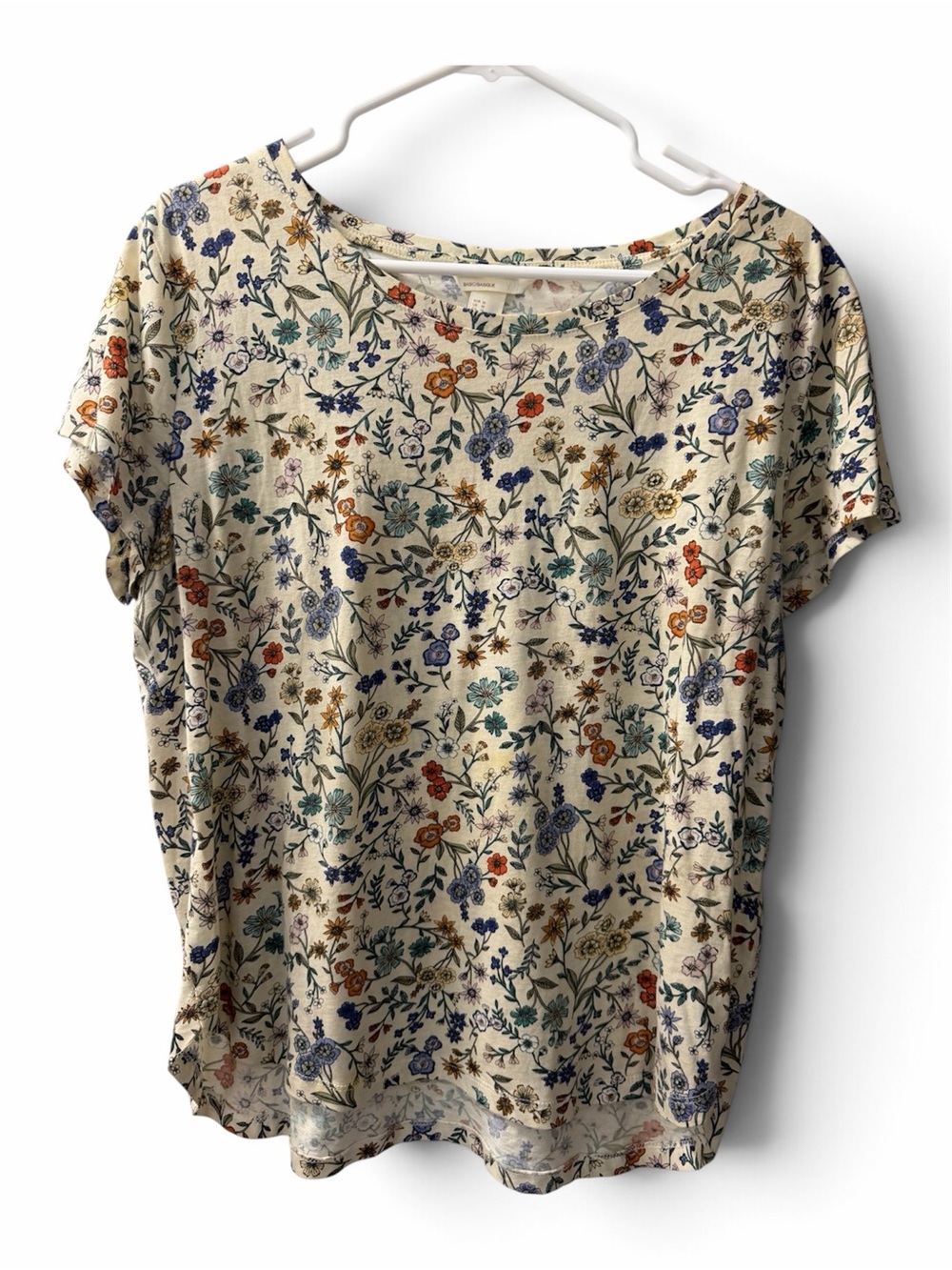 H&M Cream Short-Sleeve Blouse with Multicolor Floral Print Size Medium